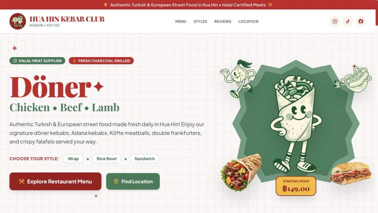 Hua Hin Kebab Club website homepage