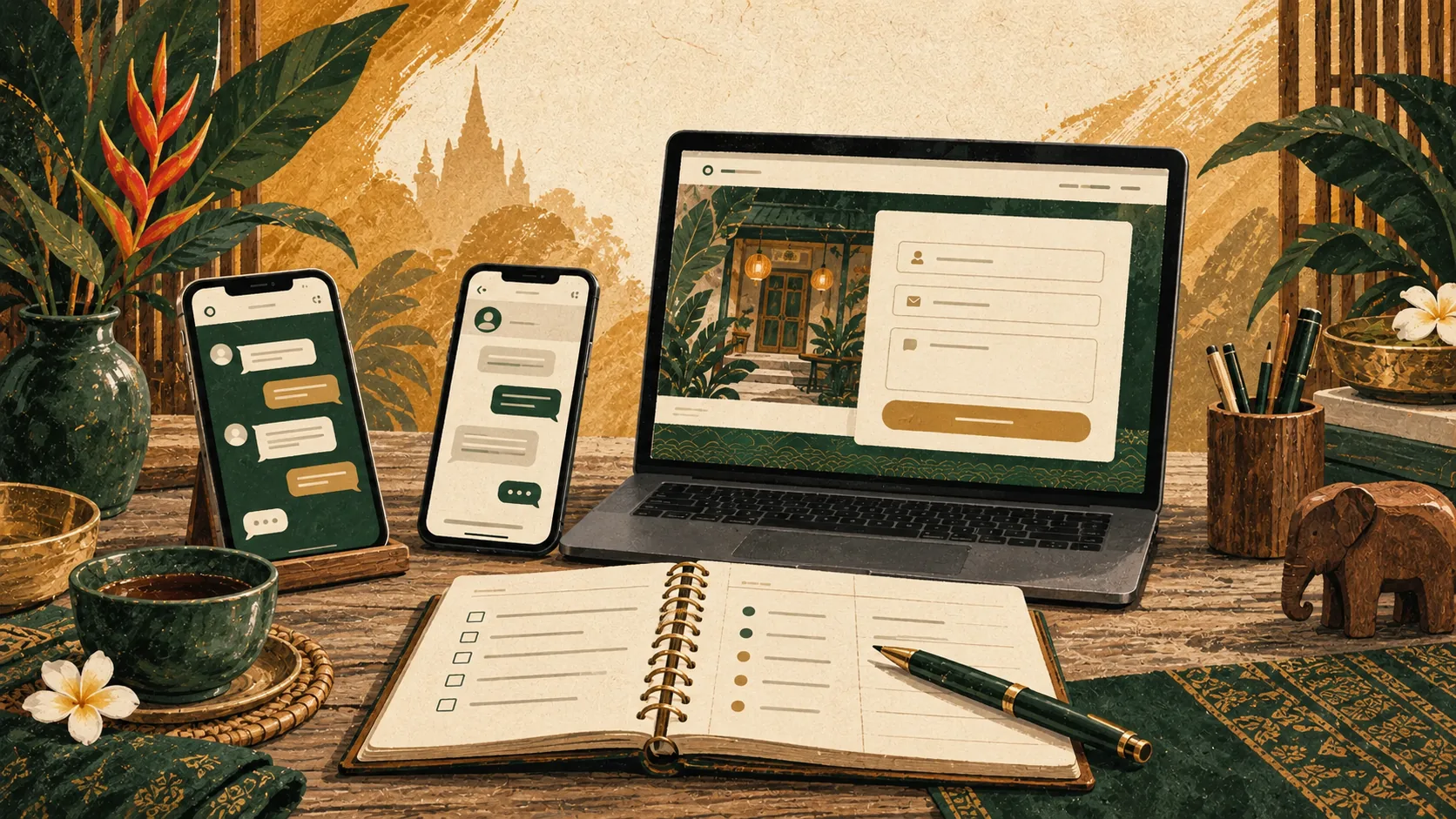 Editorial illustration for LINE, WhatsApp, or a contact form?